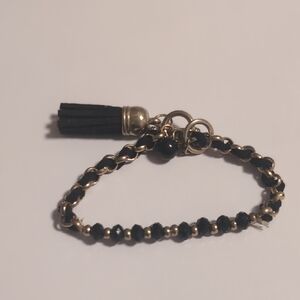 Black and Gold Beaded Bracelet with Tassel‎